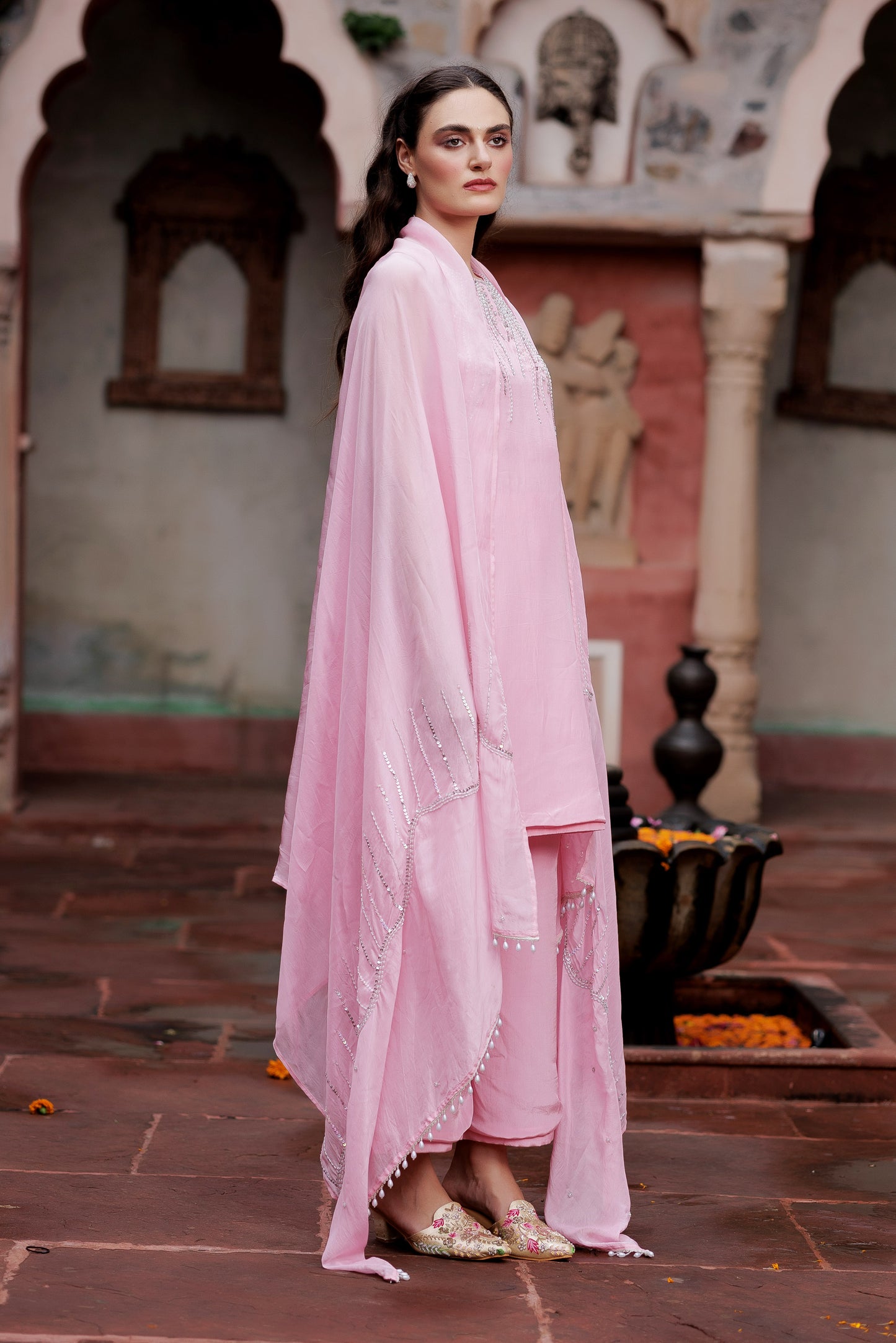 Noor Pink Embellished Indo-Western Set
