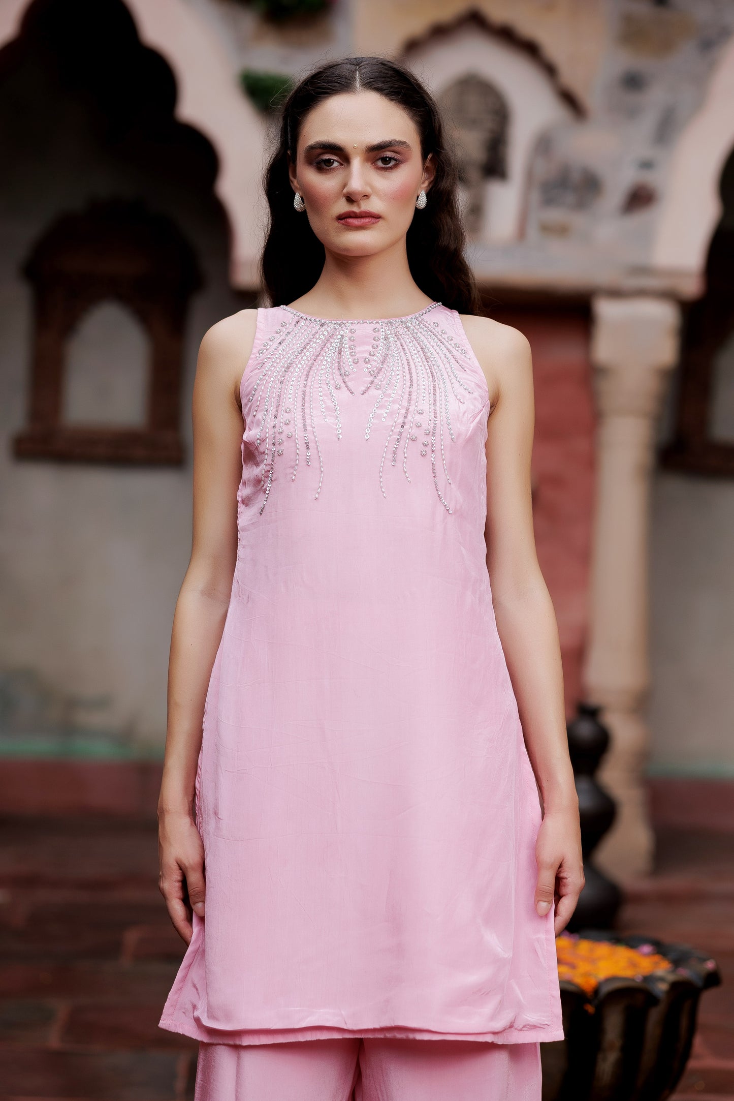 Noor Pink Embellished Indo-Western Set