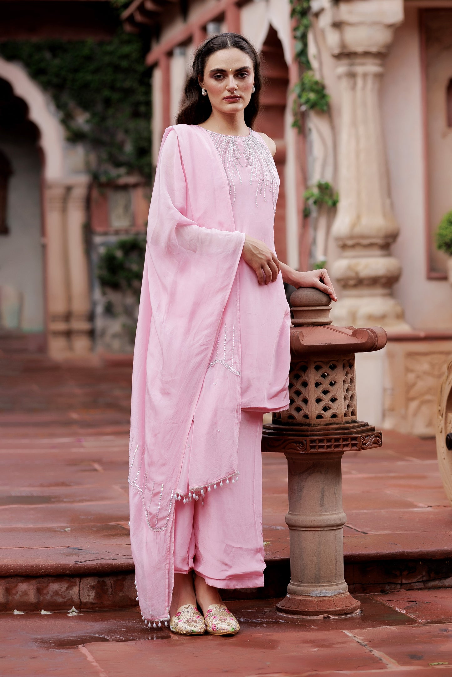 Noor Pink Embellished Indo-Western Set