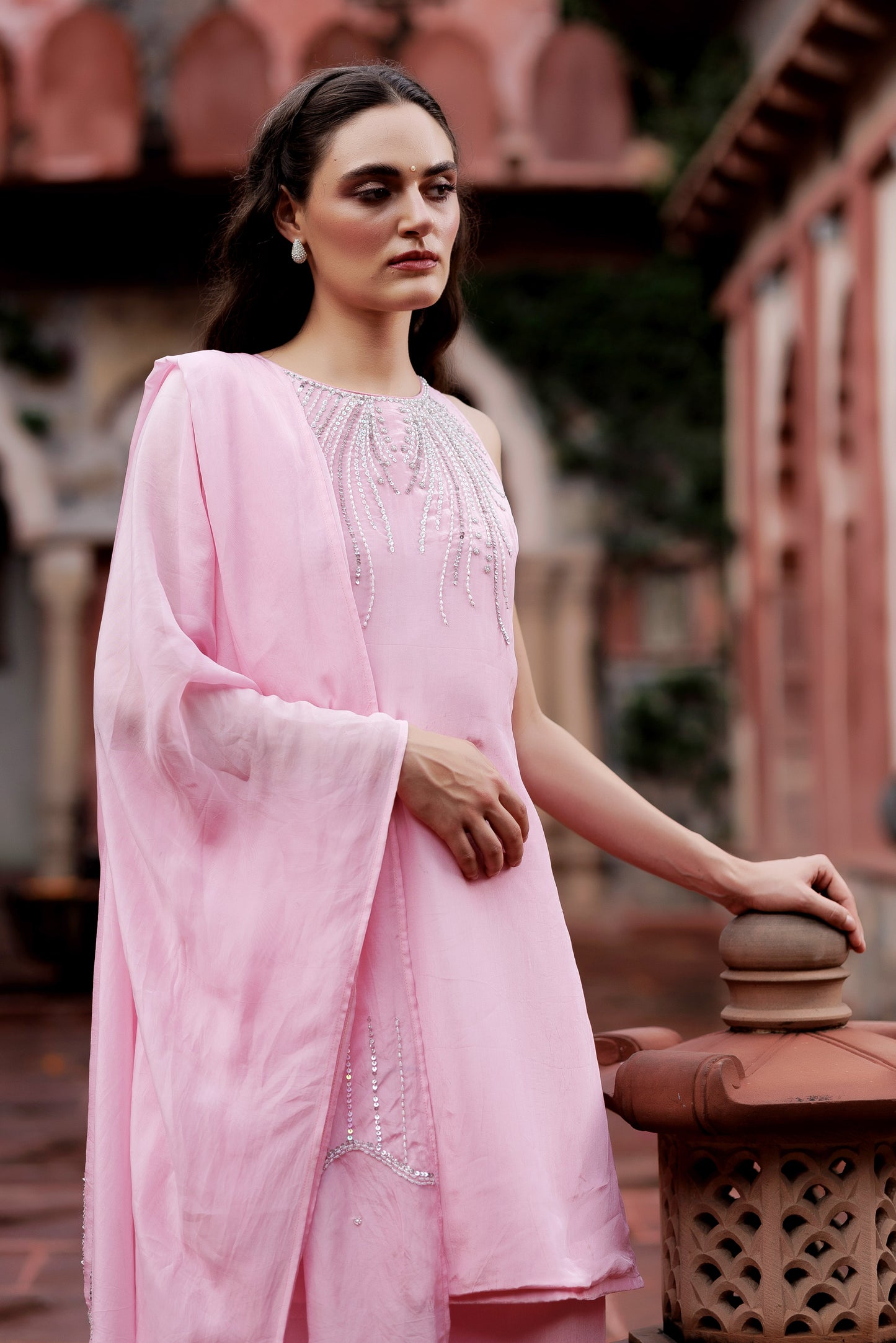 Noor Pink Embellished Indo-Western Set