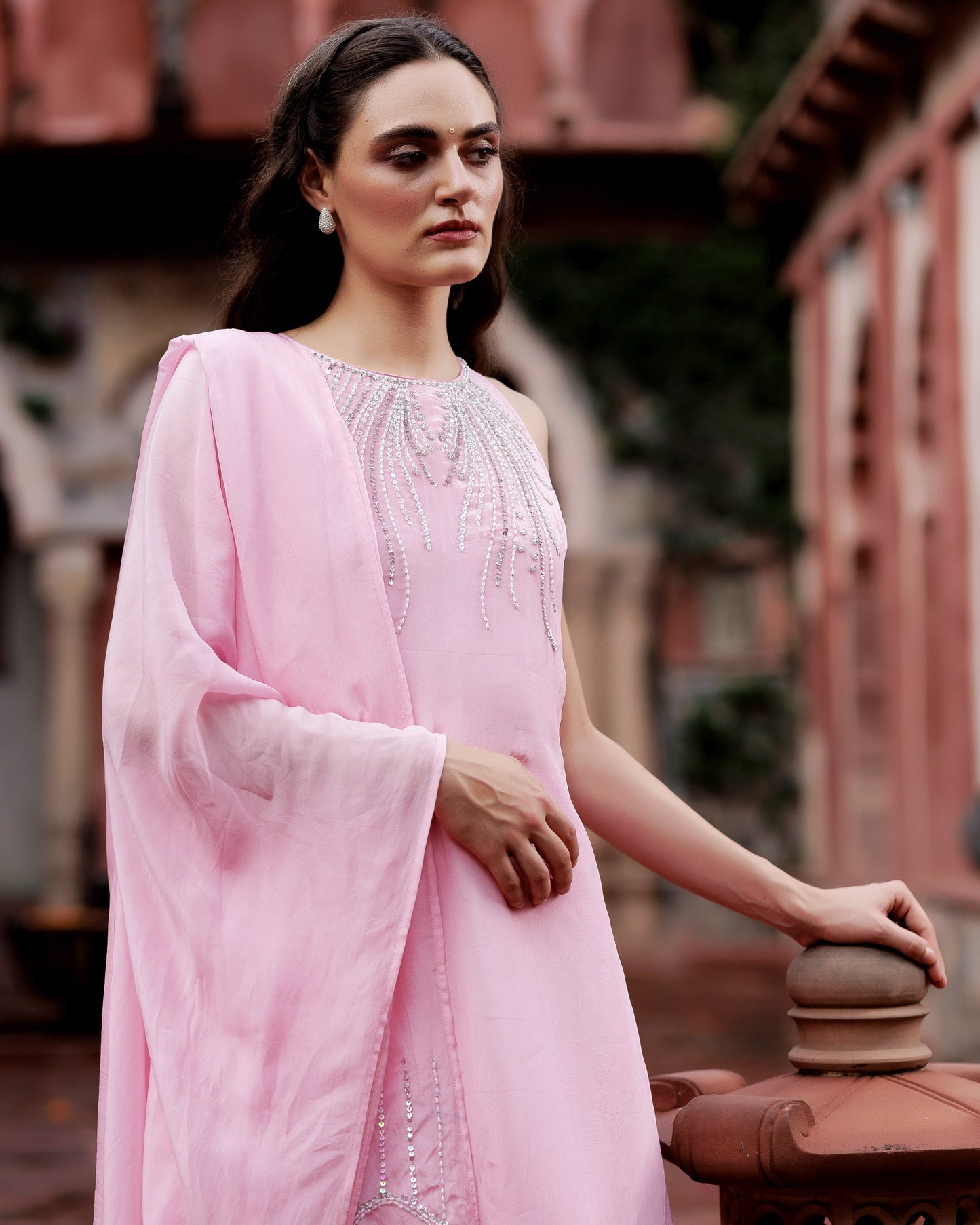 Noor Pink Embellished Indo-Western Set