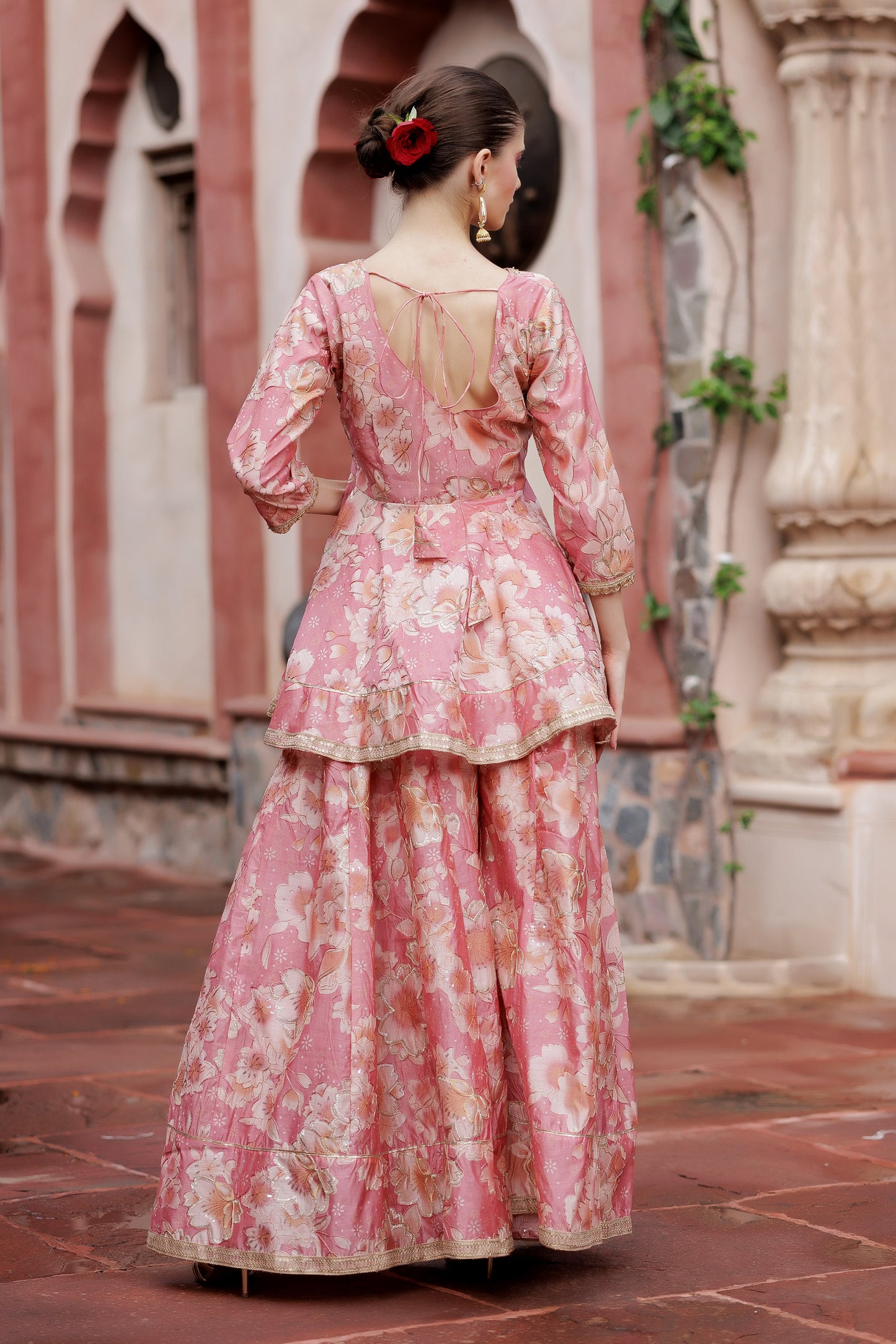 Blush Floral Peplum Sharara Set
