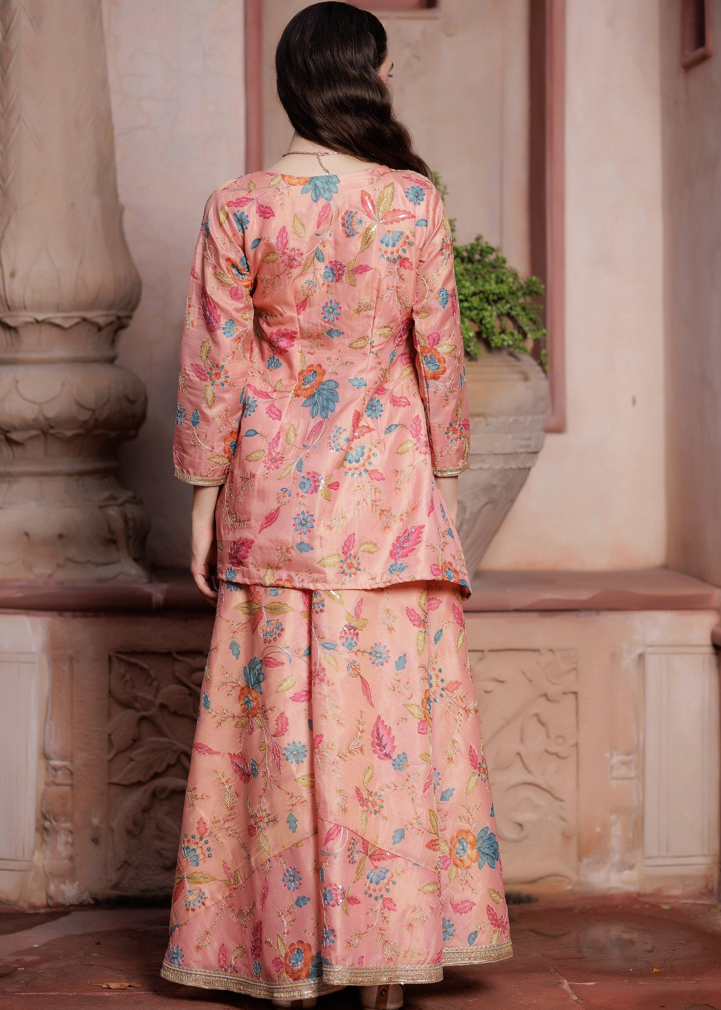 Blossom Luxe Peach Sharara Set”