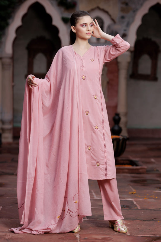 Blush Pink Hand-Embroidered Suit Set