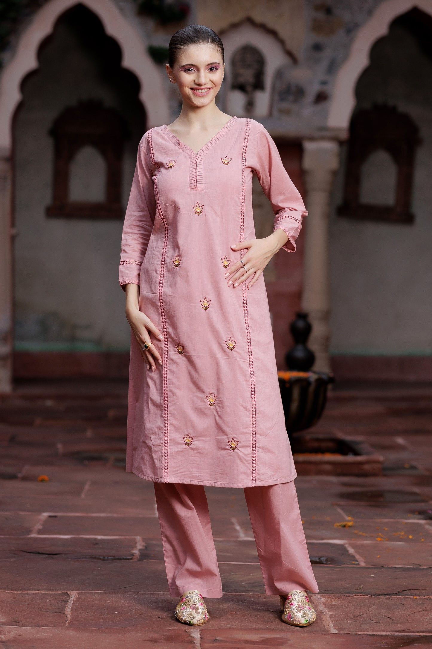 Blush Pink Hand-Embroidered Suit Set