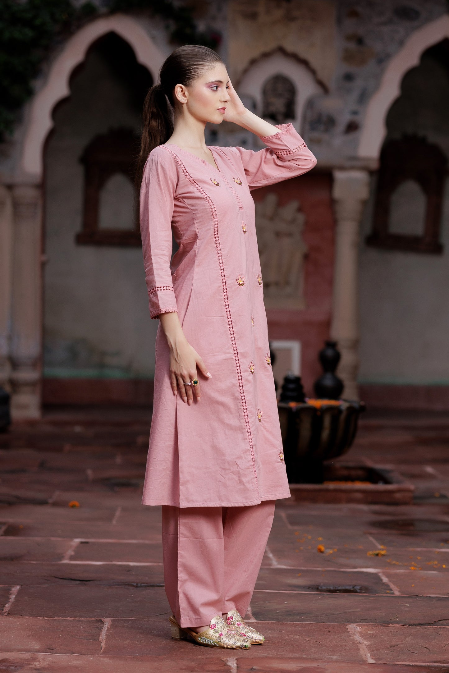 Blush Pink Hand-Embroidered Suit Set