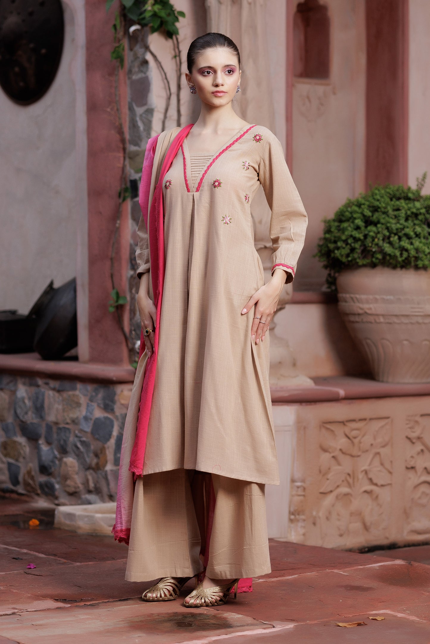 Beige Handcrafted Suit Set