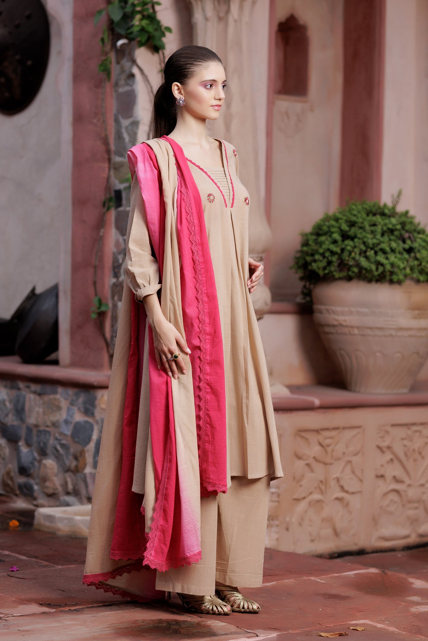 Beige Handcrafted Suit Set