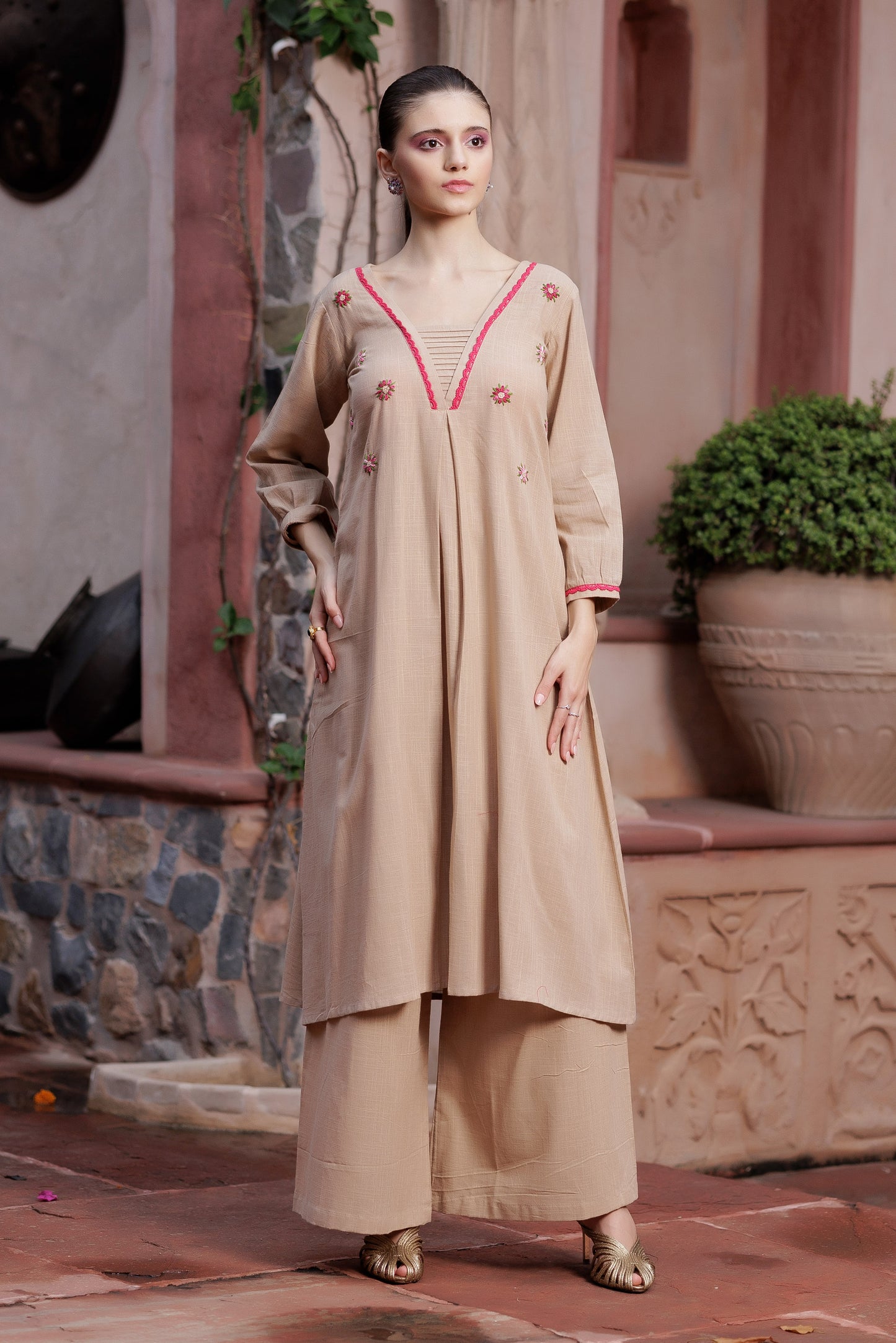 Beige Handcrafted Suit Set