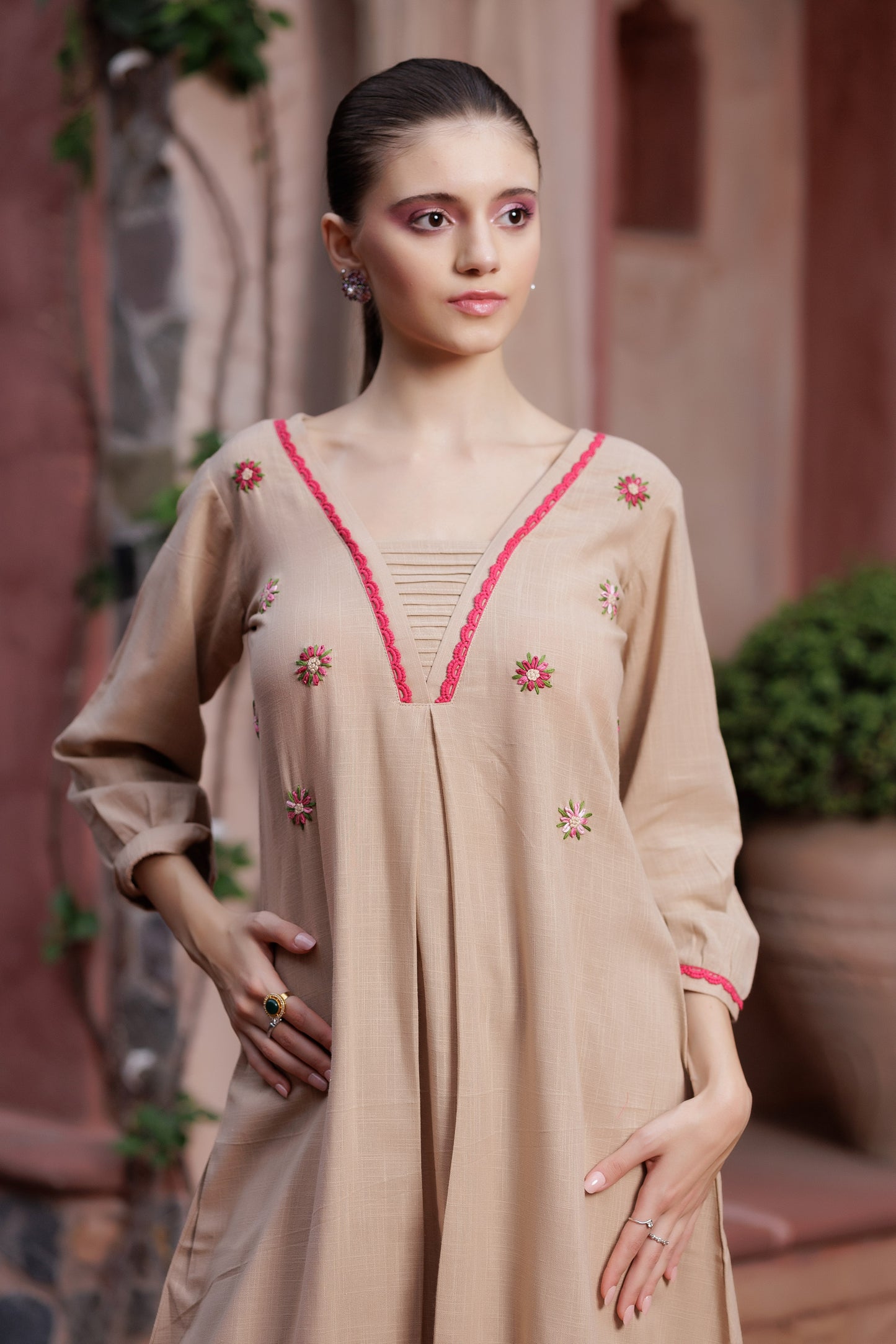 Beige Handcrafted Suit Set