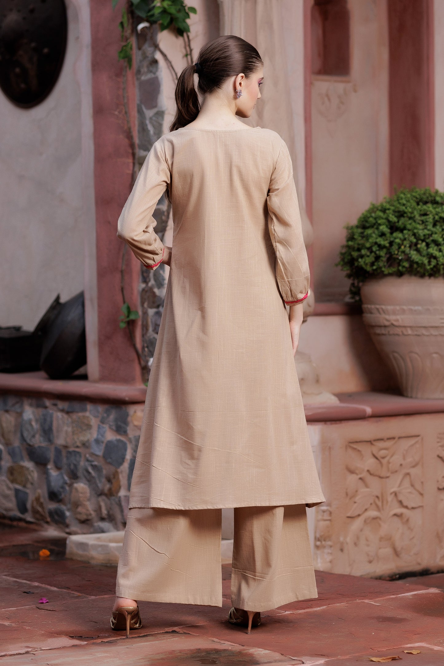 Beige Handcrafted Suit Set