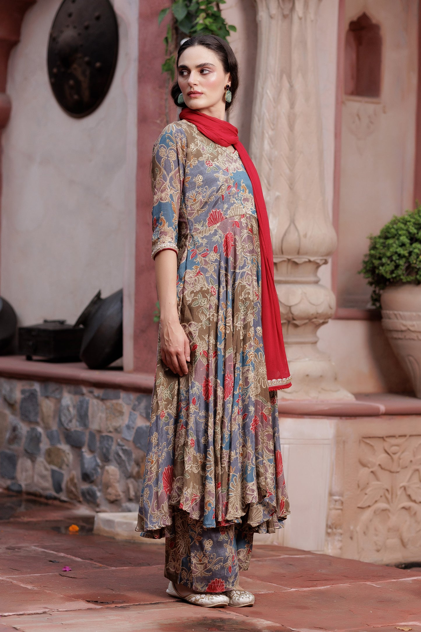 Teal Chinon Anarkali