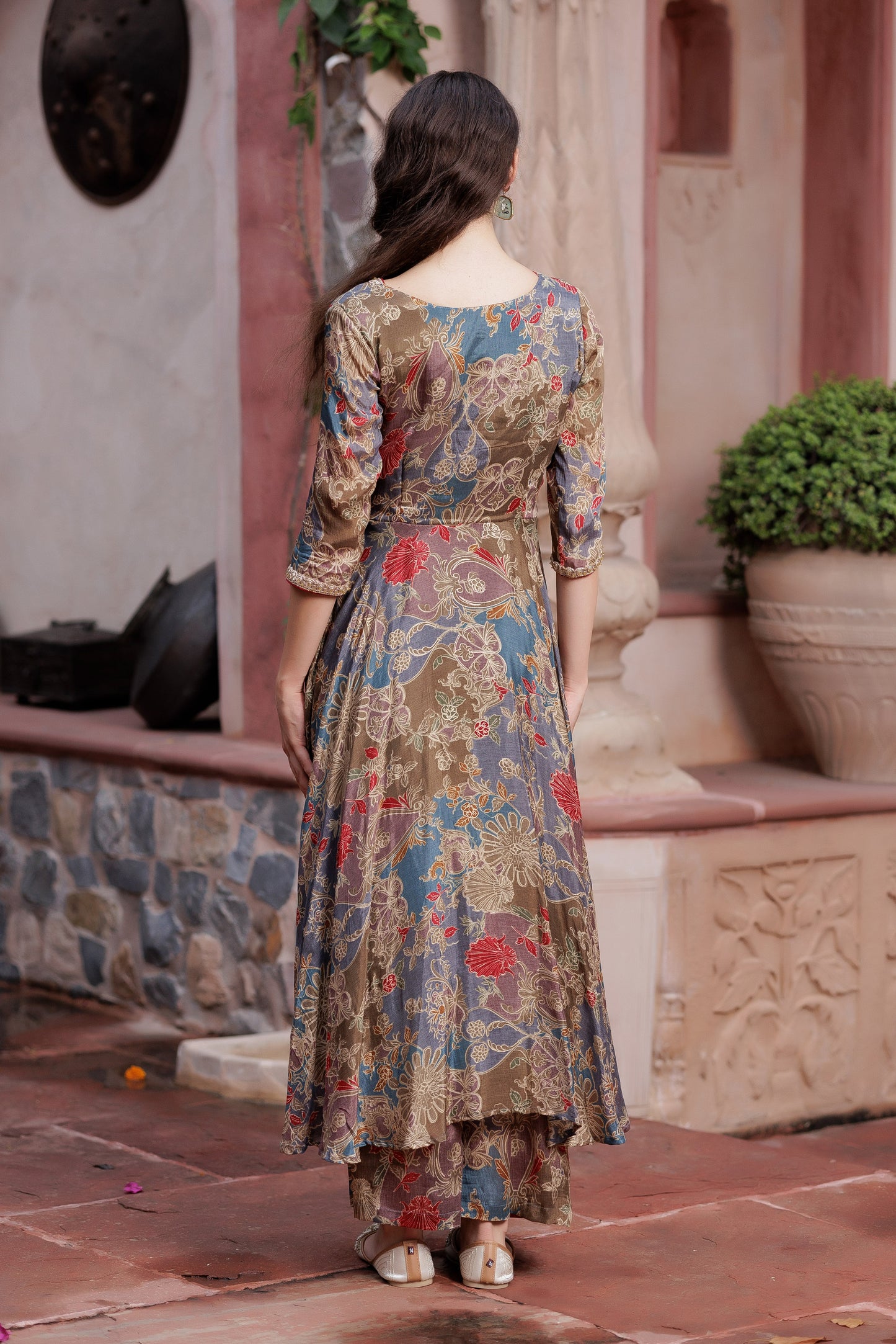 Teal Chinon Anarkali