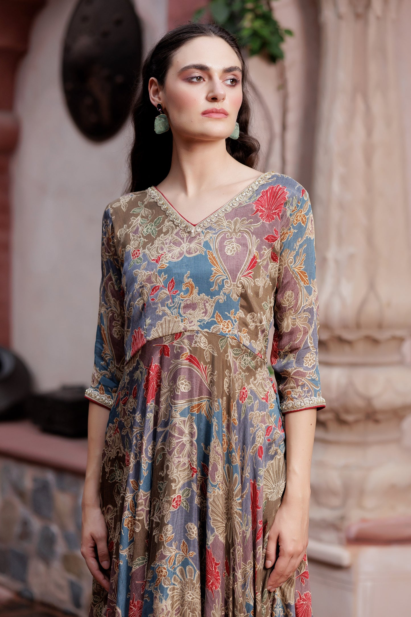 Teal Chinon Anarkali