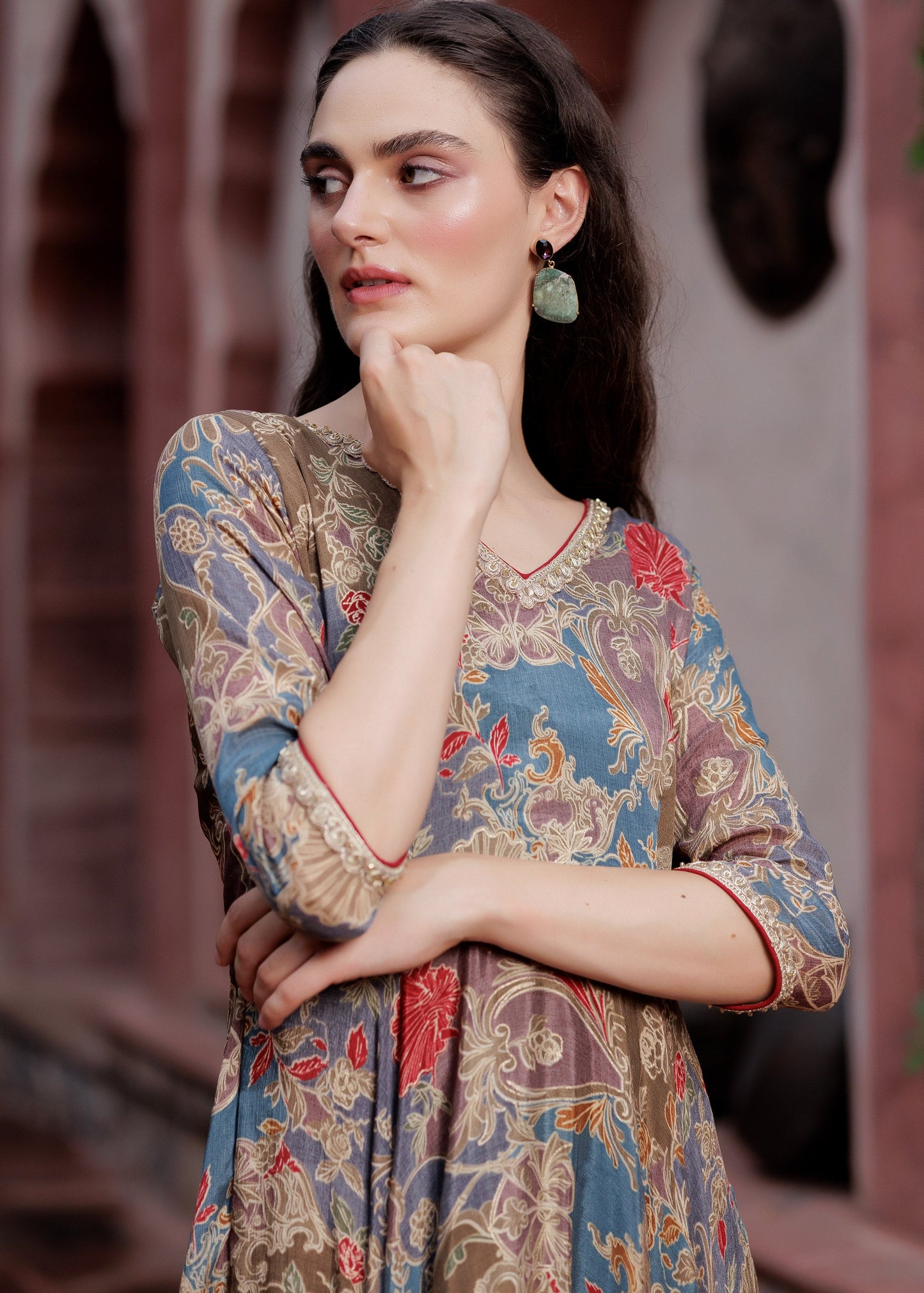 Teal Chinon Anarkali