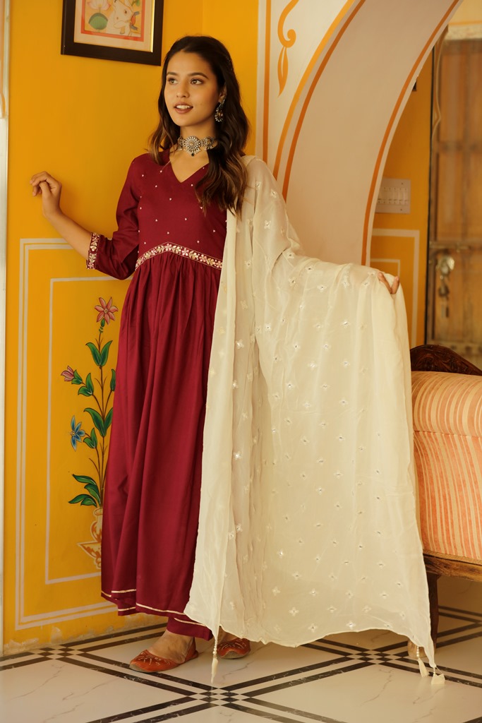 Maroon Anarkali suit set Mayurisa