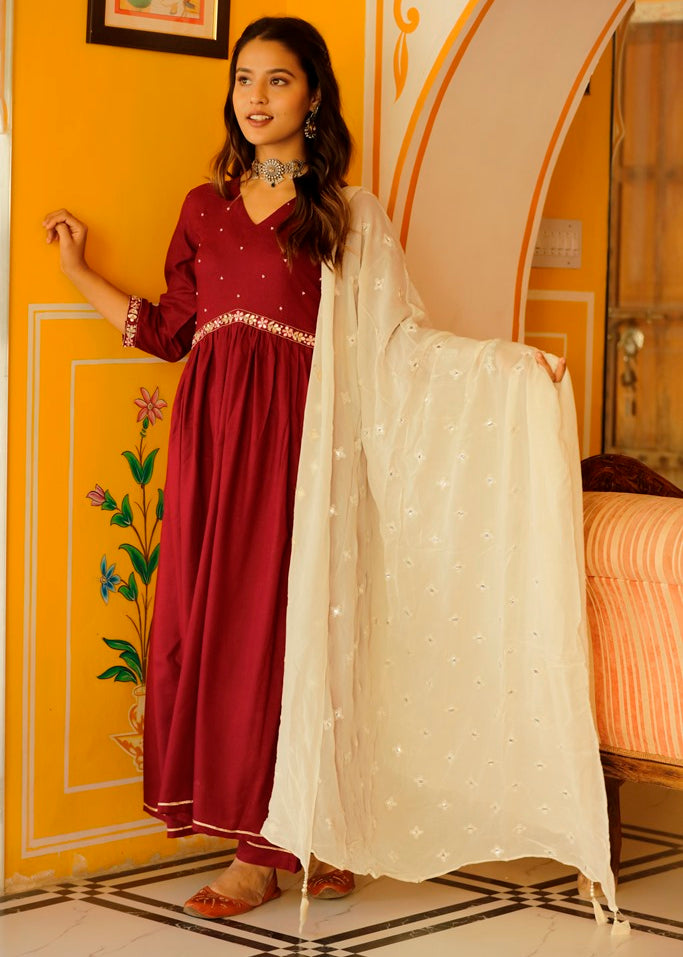 Maroon Anarkali suit set Mayurisa