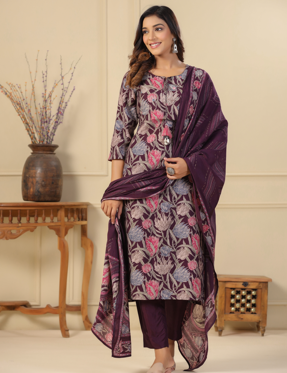 Wine Modal Dupatta Set