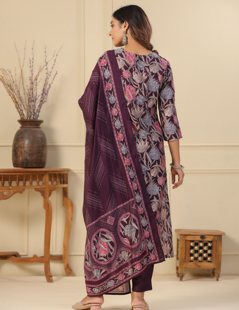 Wine Modal Dupatta Set