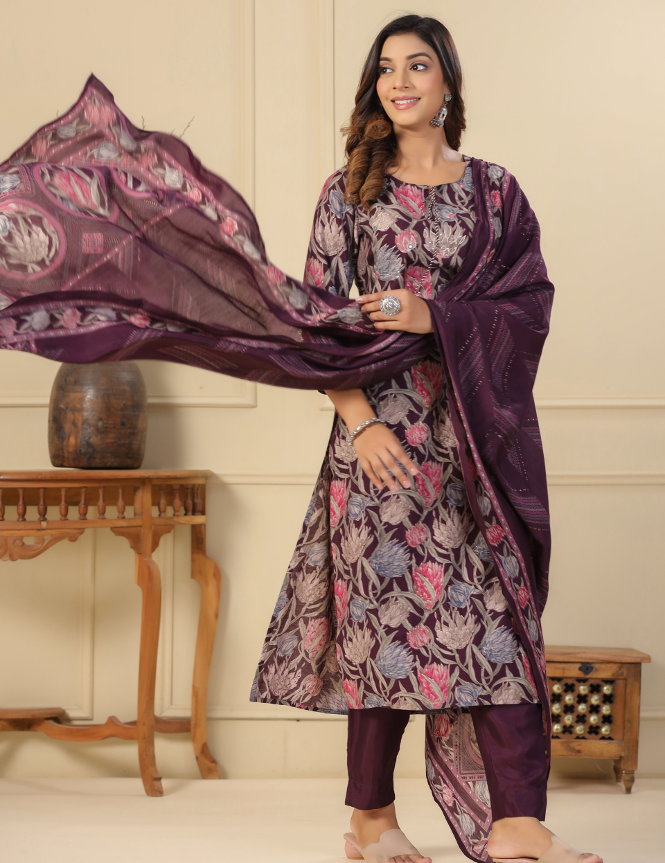 Wine Modal Dupatta Set