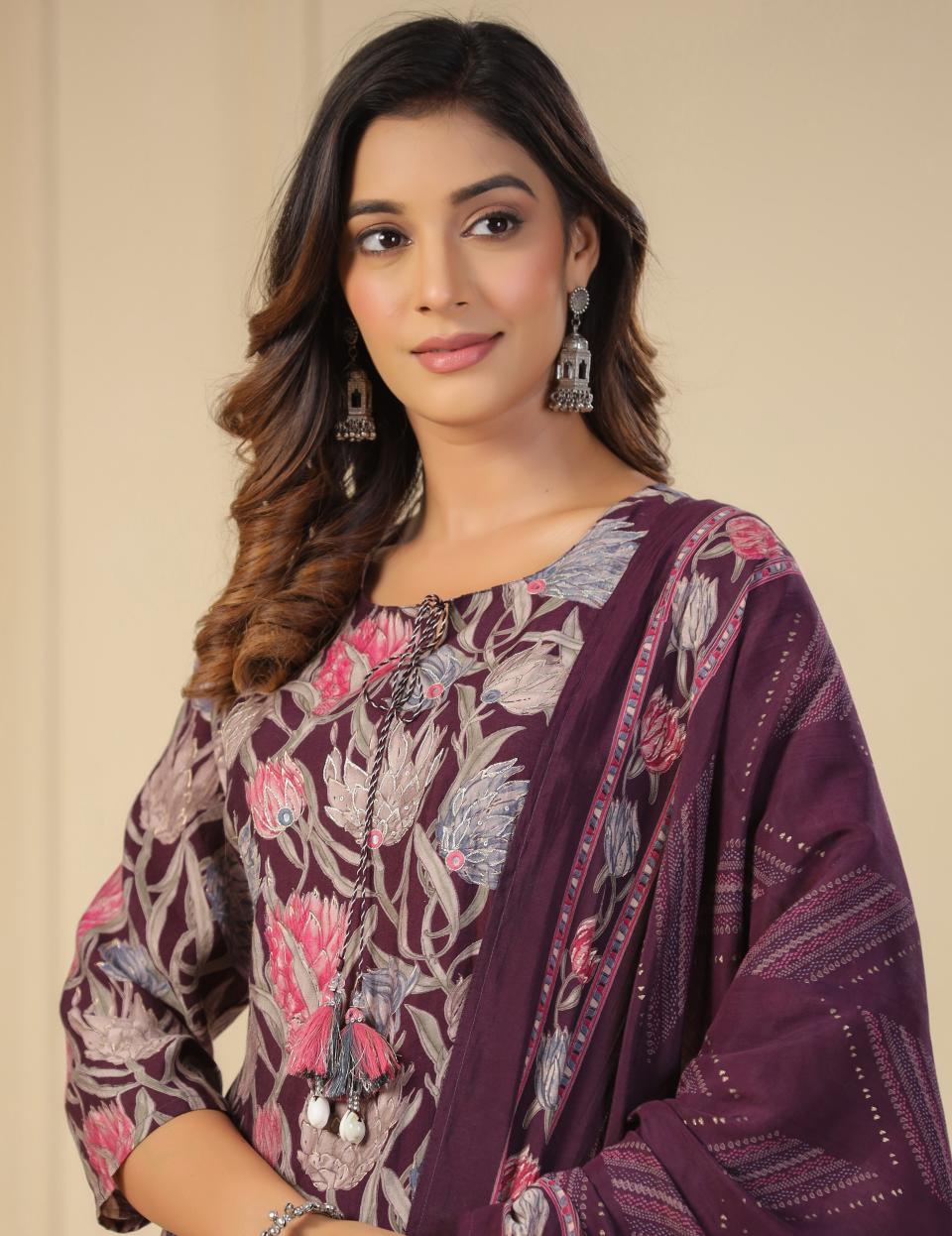 Wine Modal Dupatta Set