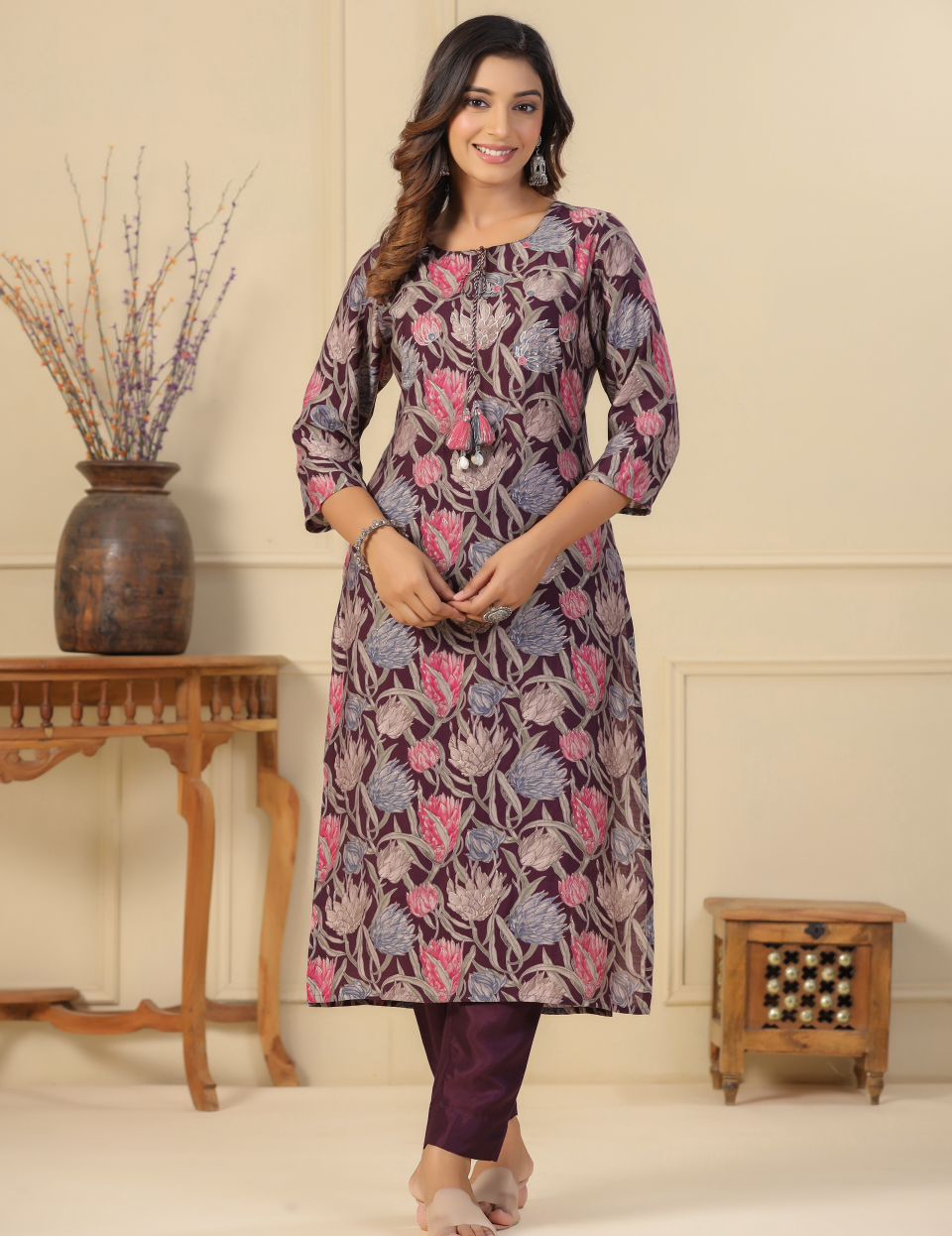 Wine Modal Dupatta Set