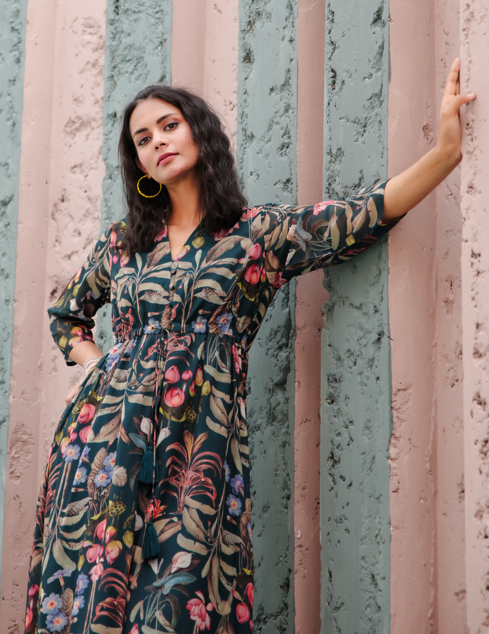 Blue Floral Printed Chiffon with Lining Gown