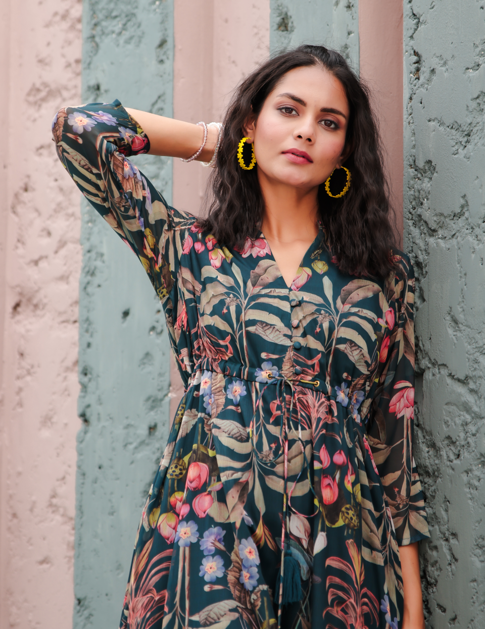 Blue Floral Printed Chiffon with Lining Gown