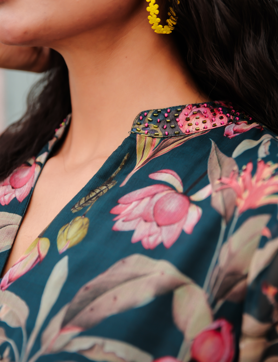 Blue Floral Printed Chiffon with Lining Gown
