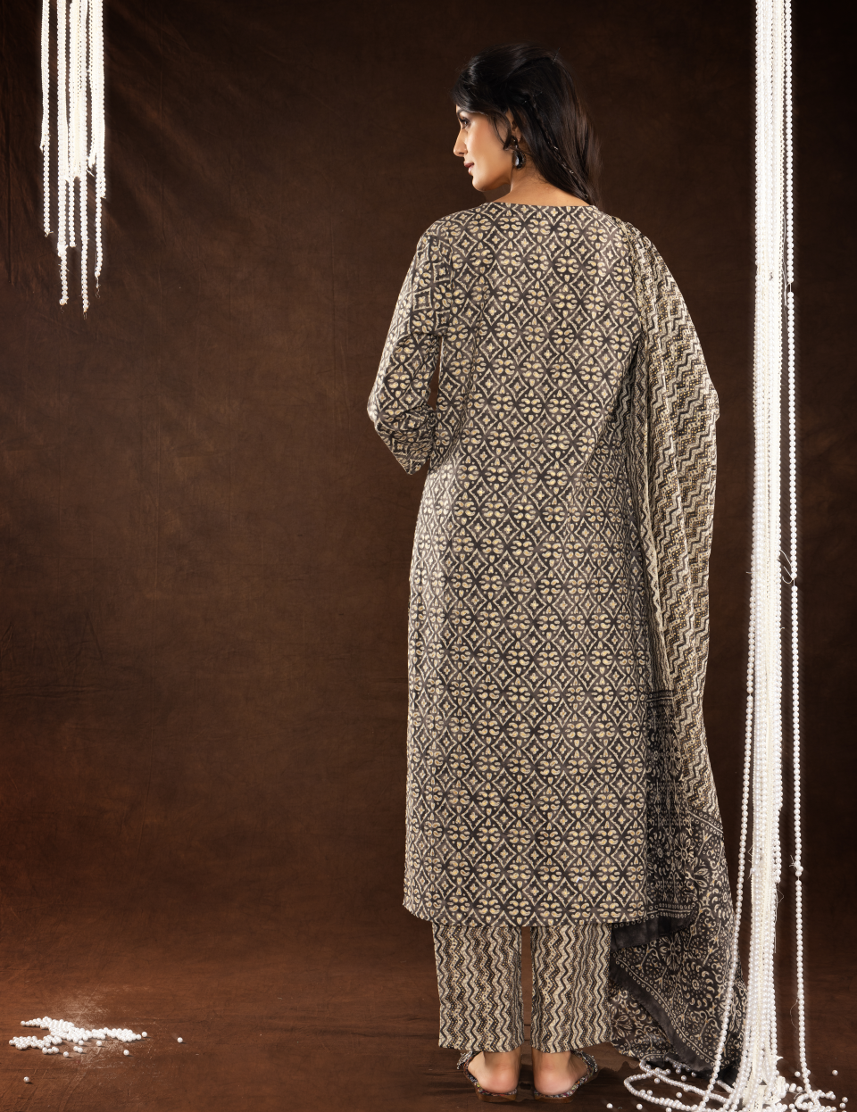 Grey Cotton Dupatta Set
