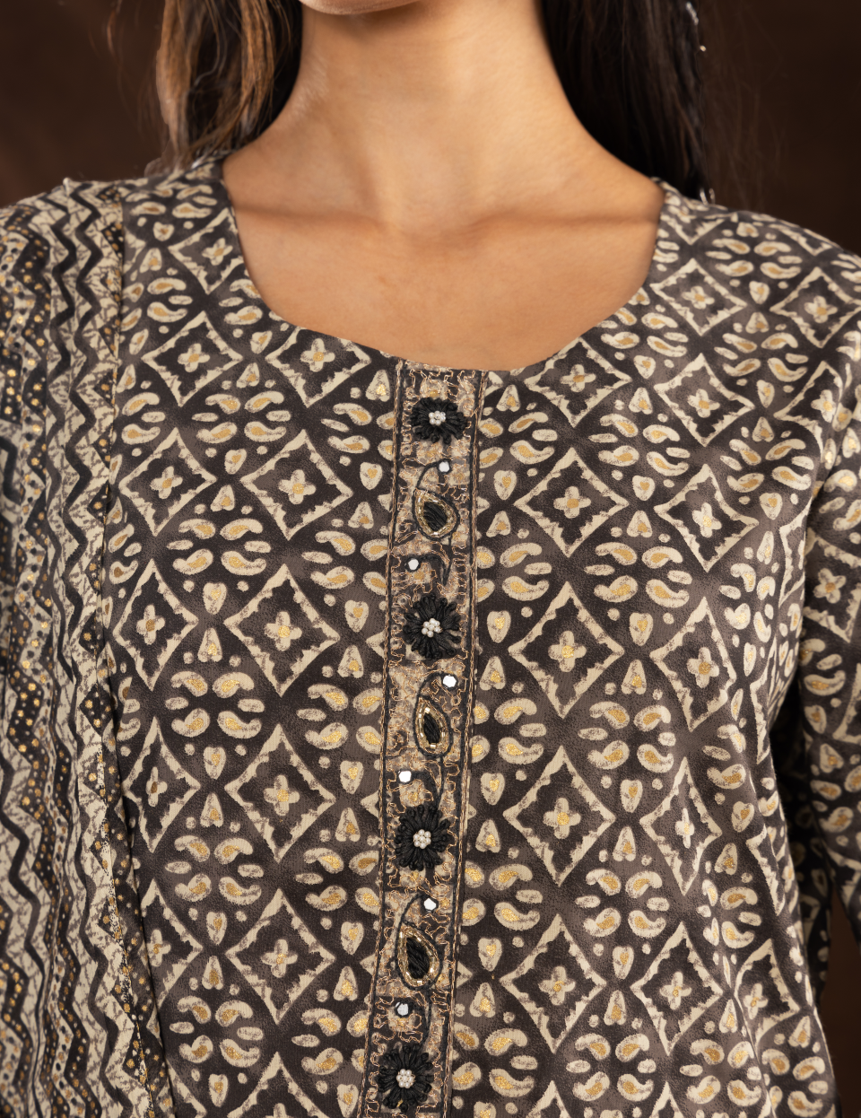 Grey Cotton Dupatta Set