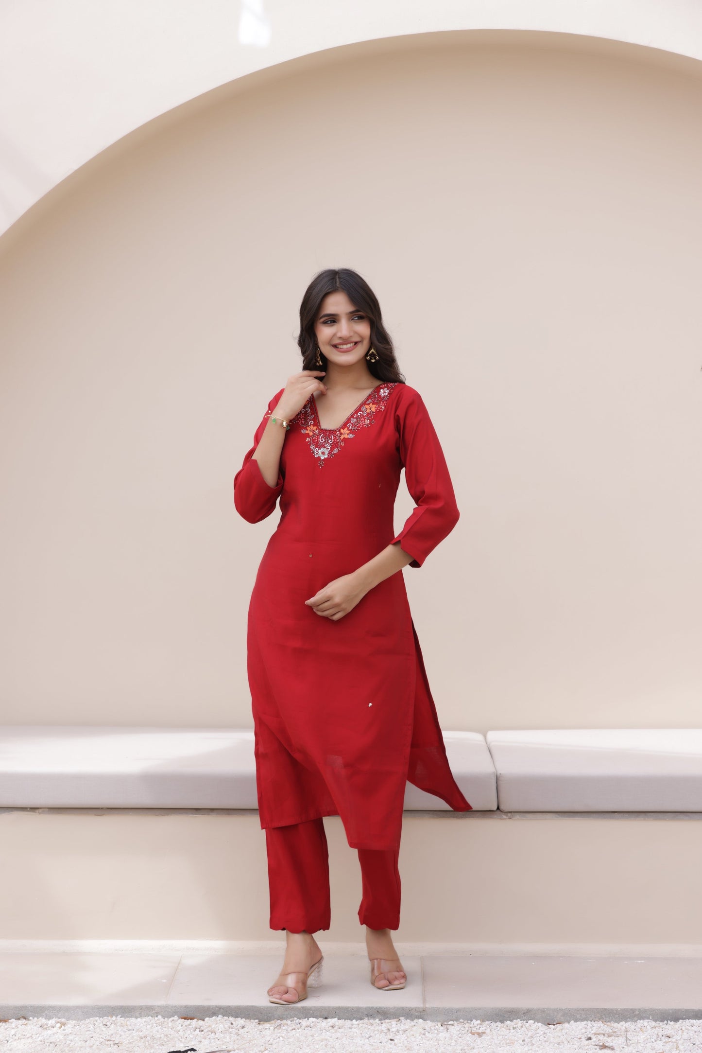 Ruby Red Rayon Suit Set
