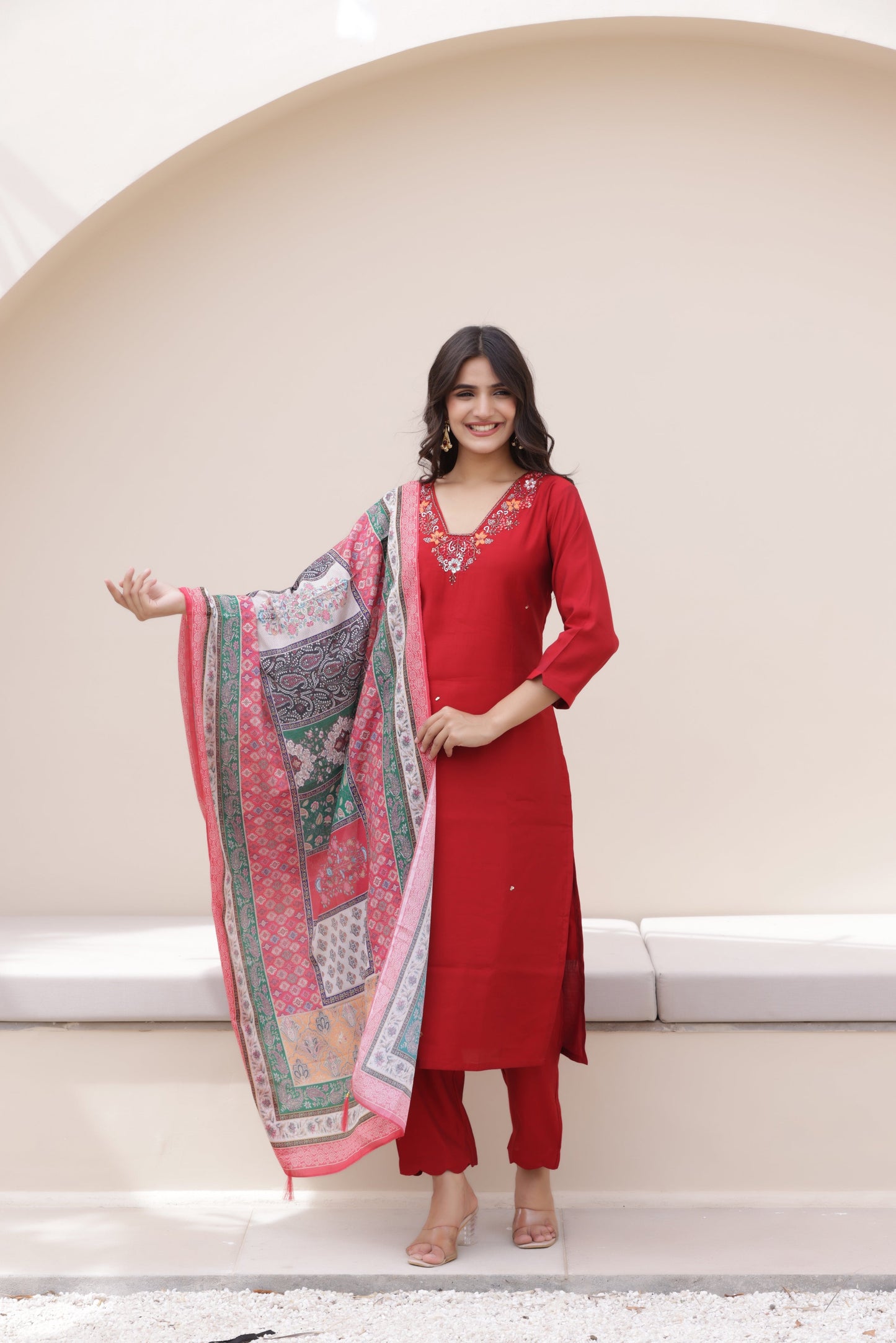 Ruby Red Rayon Suit Set