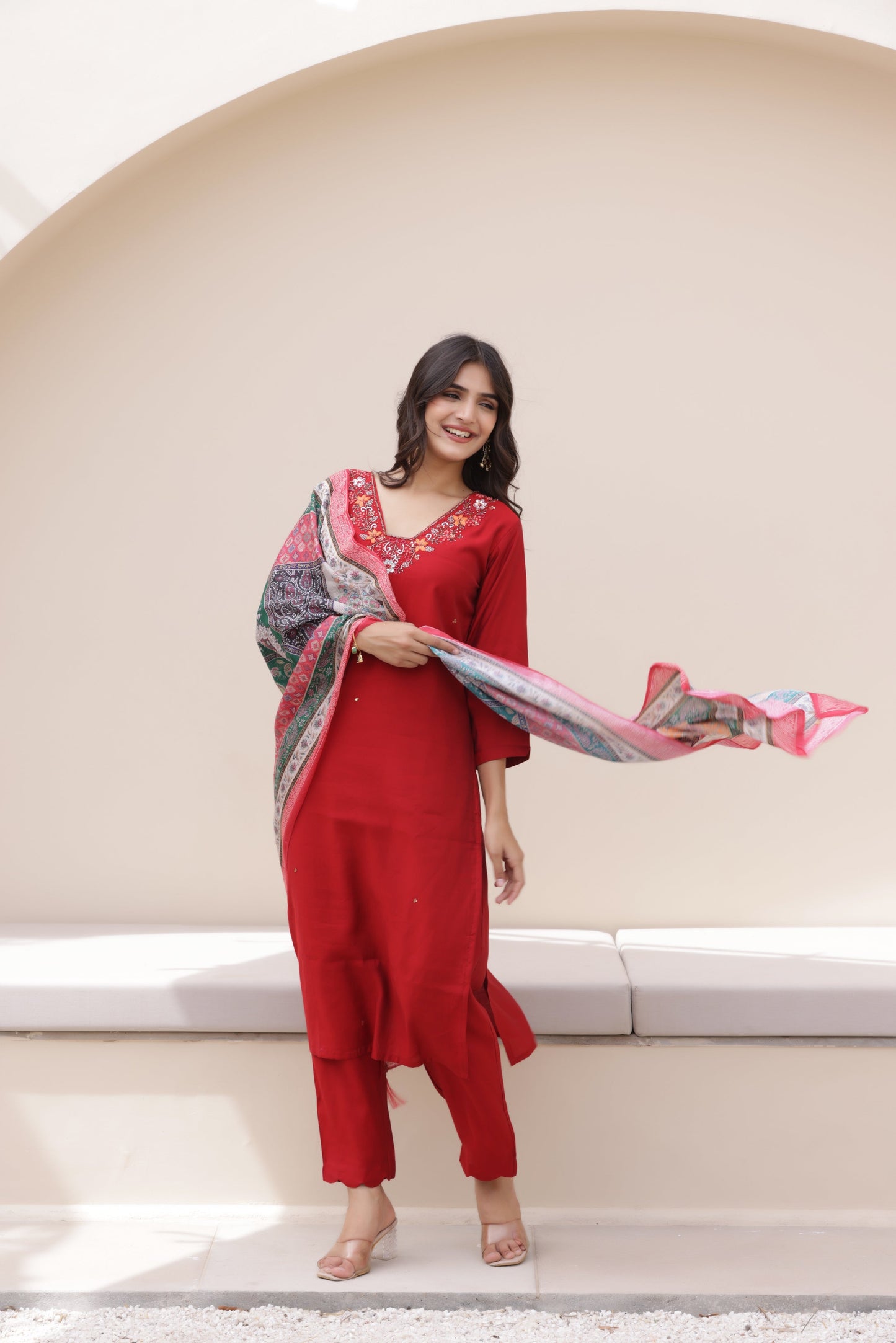 Ruby Red Rayon Suit Set