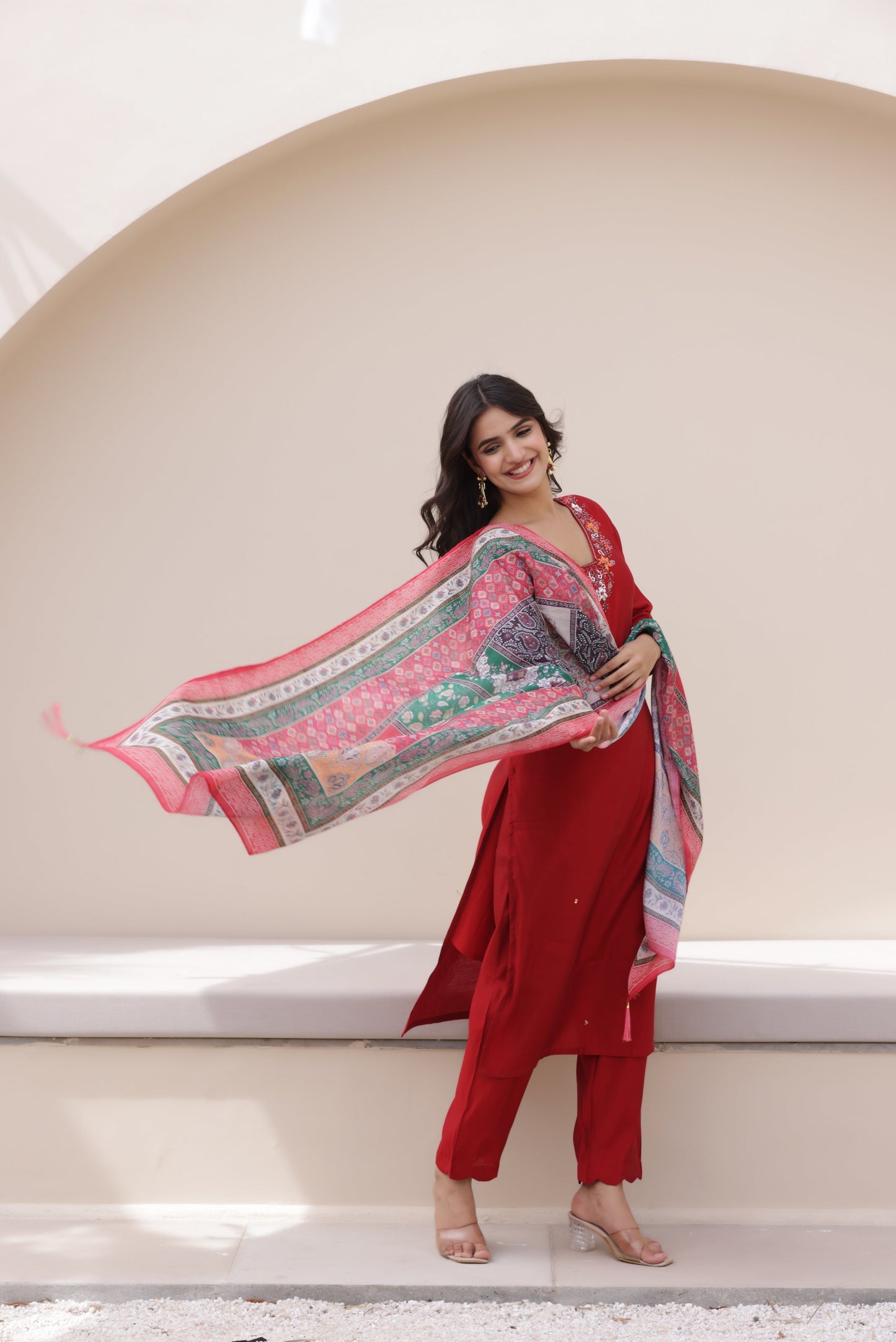 Ruby Red Rayon Suit Set