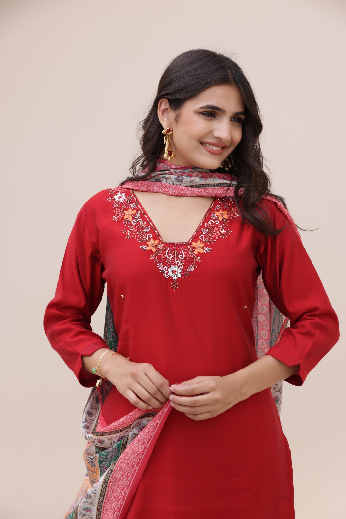 Ruby Red Rayon Suit Set