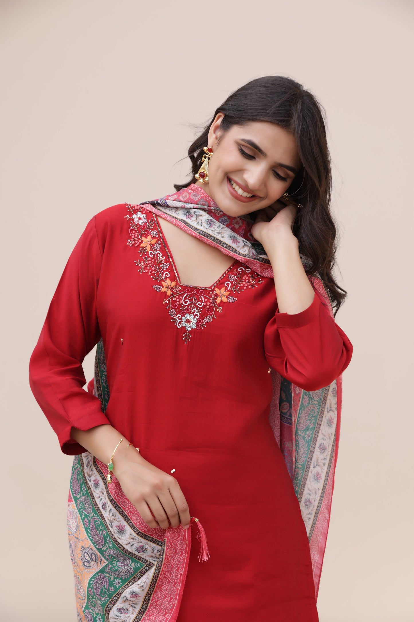 Ruby Red Rayon Suit Set