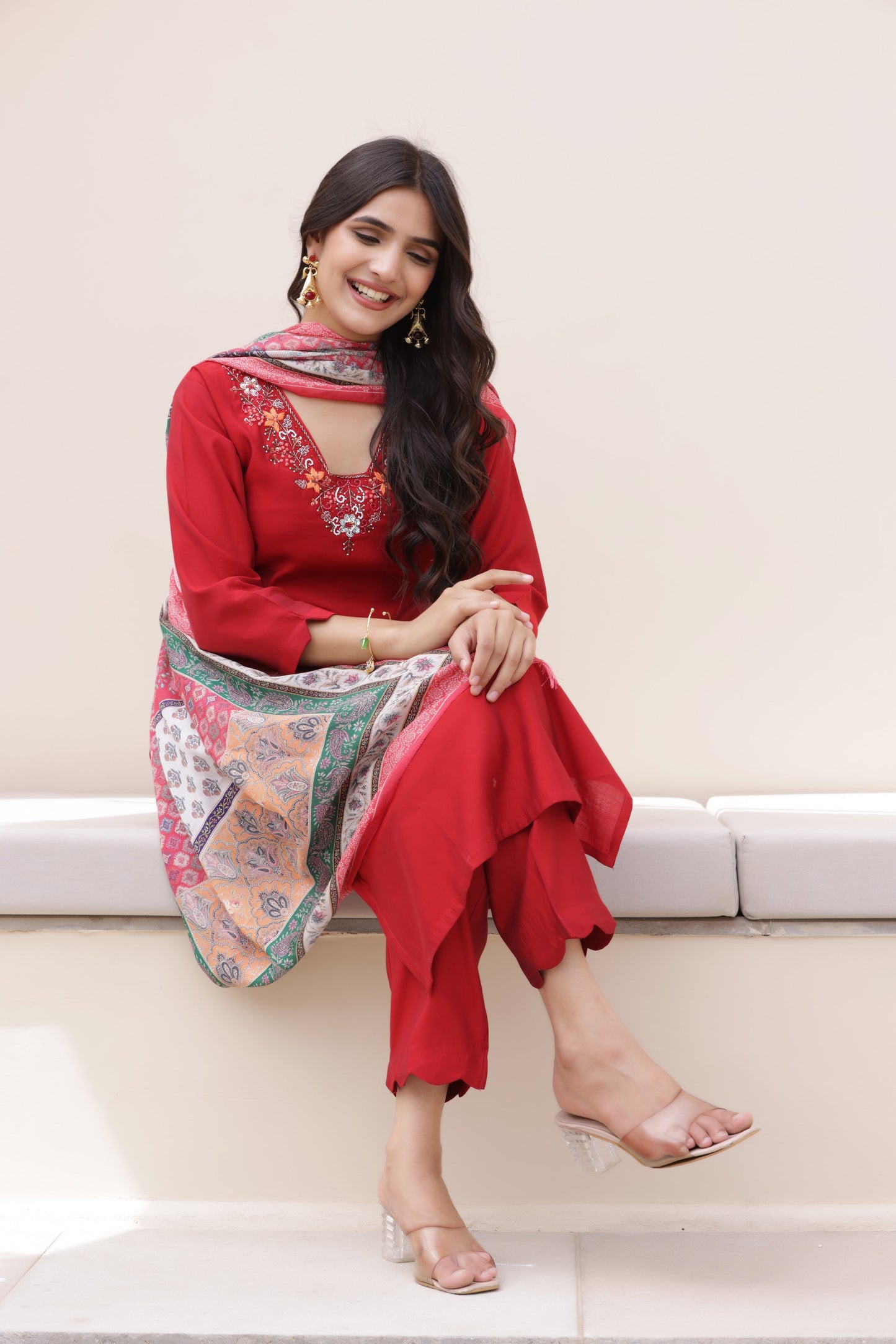 Ruby Red Rayon Suit Set