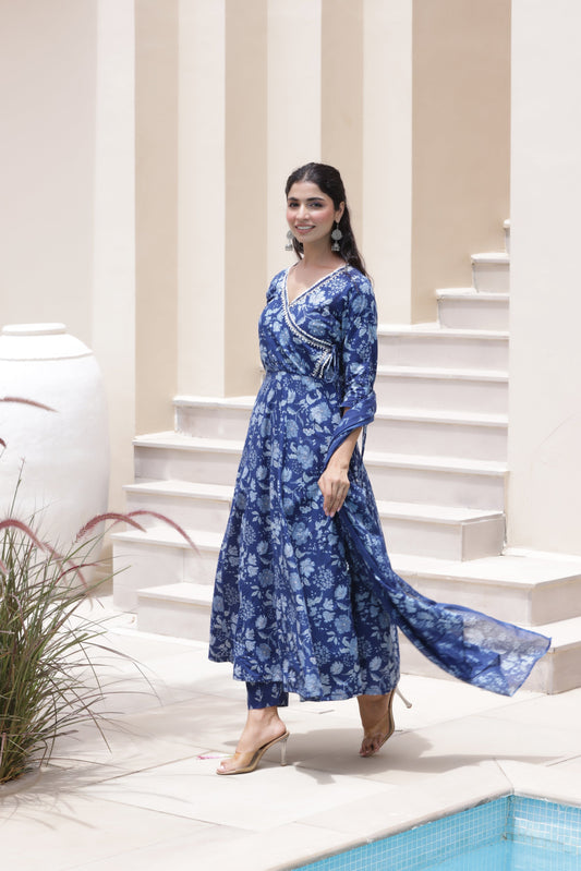 Indigo Floral Anarkali Suit Set
