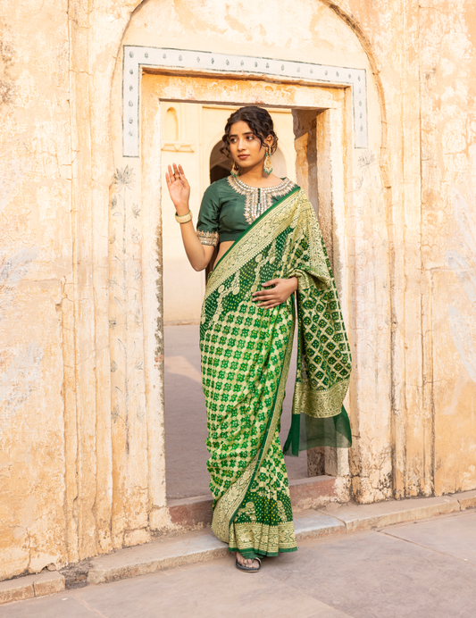 Green Gajji Silk Saree with Zari Work