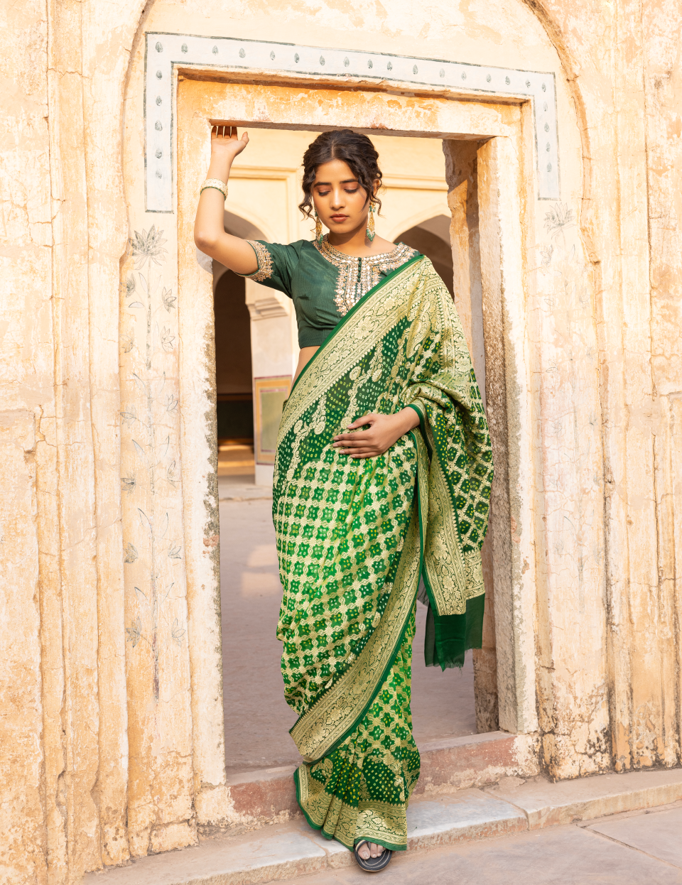 Green Gajji Silk Saree with Zari Work