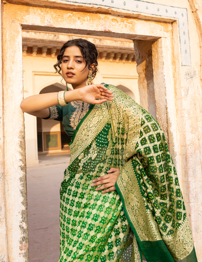 Green Gajji Silk Saree with Zari Work