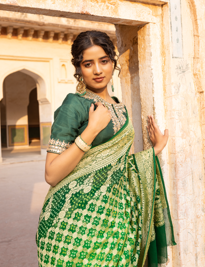 Green Gajji Silk Saree with Zari Work