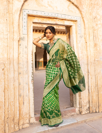 Green Gajji Silk Saree with Zari Work