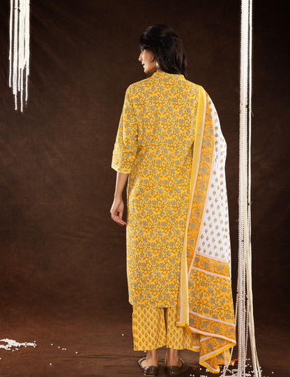 Yellow Cotton Dupatta Set