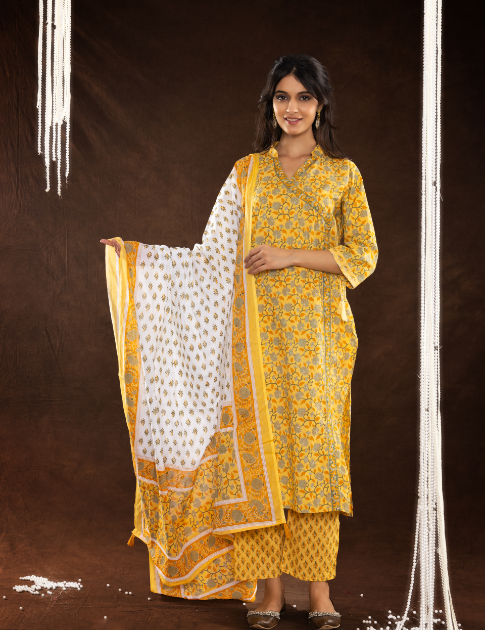 Yellow Cotton Dupatta Set