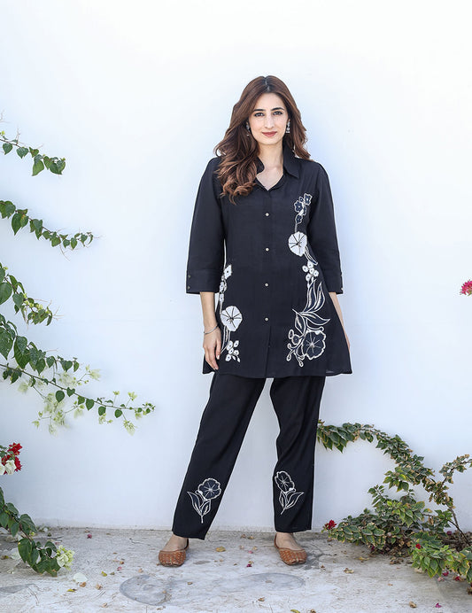 Roman Silk Black Embroidered CO-ORD SET