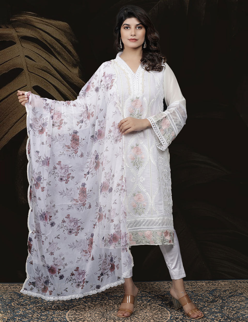 White Net Pakistani Dupatta Set