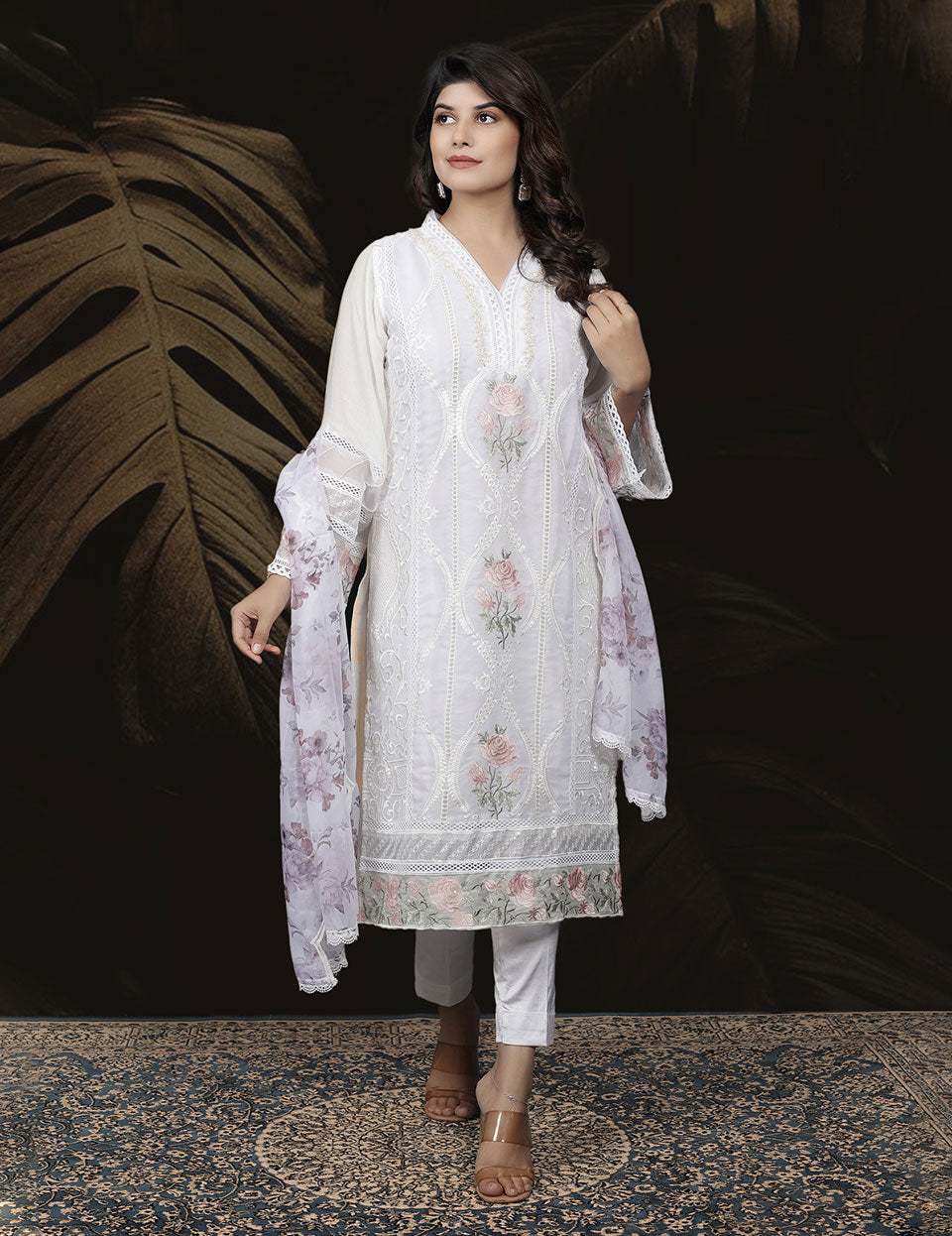 White Net Pakistani Dupatta Set