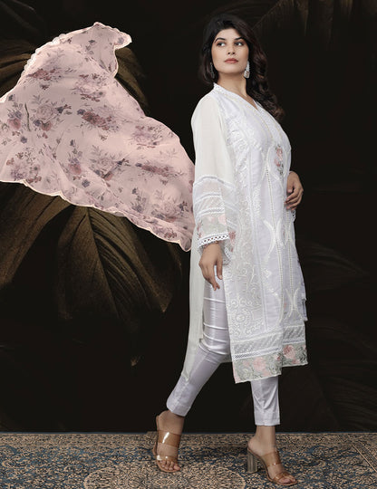 White Net Pakistani Dupatta Set